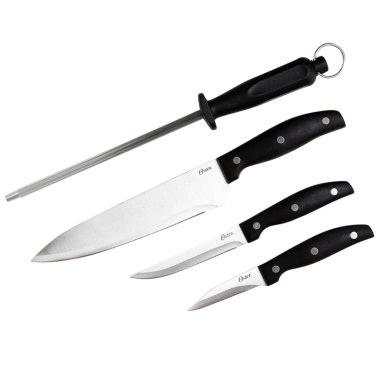 SET DE CUCHILLOS CON AFILADOR 4 PIEZAS ACERO INOXIDABLE