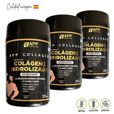 SUPLEMENTO TRIPACK COLÁGENO HIDROLIZADO PÉPTIDOS CON GLUCOSAMINA Y CAMU CAMU 320 G APP COLLAGEN