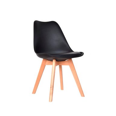 SILLA DE COMEDOR EMA NEGRO PATAS DE MADERA TAPIZADA