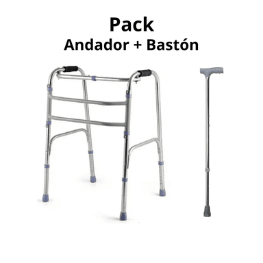 ANDADOR ESTÁNDAR SIN RUEDAS+ BASTÓN 'SUPER PACK'