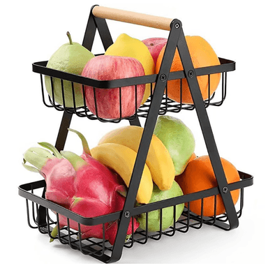 ORGANIZADOR NEGRO CESTA METAL 2 NIVELES FRUTAS MULTIUSOS