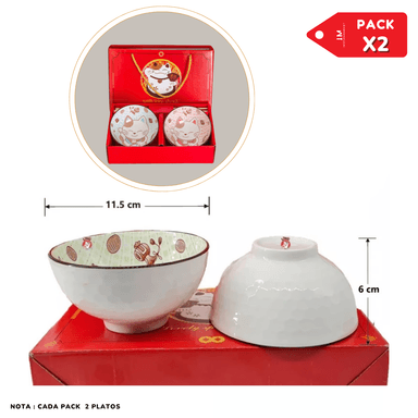 PACK 2 VAJILLAS BLANCO JUEGO CERAMICA CUENCO ARROZ JAPONES