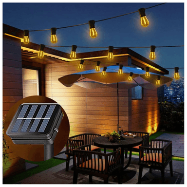 GUIRNALDA COLGANTE DE LUCES DE 10M CON 20 FOCOS RECARGABLE LUZ SOLAR