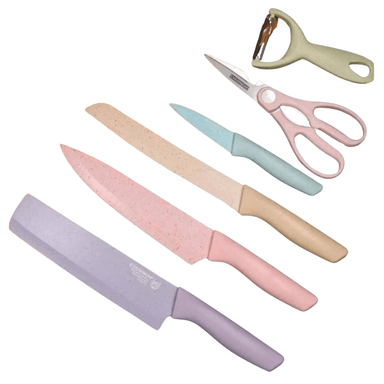 SET CUCHILLOS MULTICOLOR COCINA X6 PIEZAS