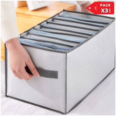 PACK 3 ORGANIZADOR GRIS MULTIUSOS POLOS CAMISAS ROPA 12 COMPARTIMENTOS