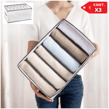 ORGANIZADOR GRIS MULTIUSOS PANTALONES TOALLAS ROPA 6 COMPARTIMENTOS