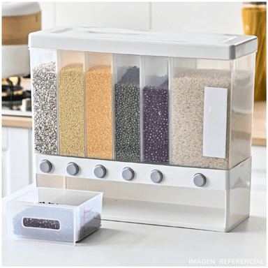 DISPENSADOR DE ARROZ Y MENESTRAS CON COMPARTIMENTOS MÚLTIPLES