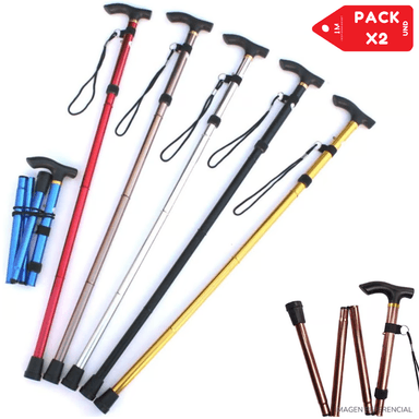 BASTÓN PLEGABLE PARA HOMBRES Y MUJERES CON AGARRE ERGONÓMICO EN T PACK X2