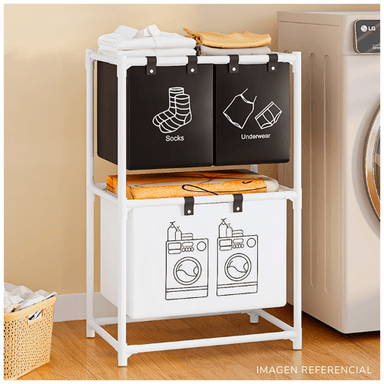CESTO ORGANIZADOR DE ROPA PARA LAVANDERÍA DE 2 NIVELES