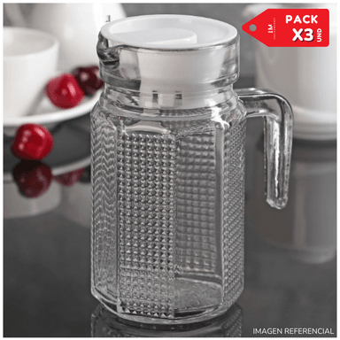 JARRA DE VIDRIO ELEGANTE CON TAPA 600ML PACK X3