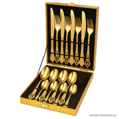 JUEGO DE CUBIERTOS 16 PIEZAS COLOR DORADO
