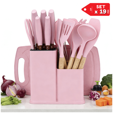 SET DE UTENSILIOS DE COCINA CON BASE ORGANIZADORA X 19PZS