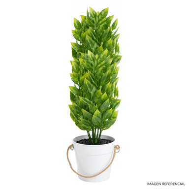 PLANTA ARTIFICIAL HOJAS VERDES CON MACETERO DECORATIVO