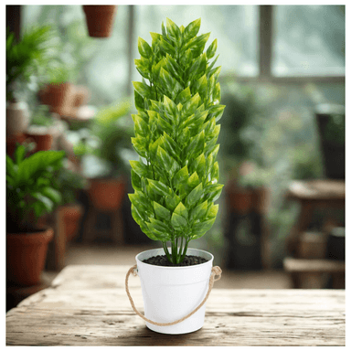 PLANTA ARTIFICIAL HOJAS VERDES CON MACETERO DECORATIVO - 2