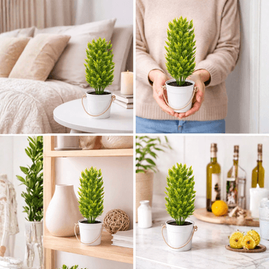 PLANTA ARTIFICIAL HOJAS VERDES CON MACETERO DECORATIVO - 3