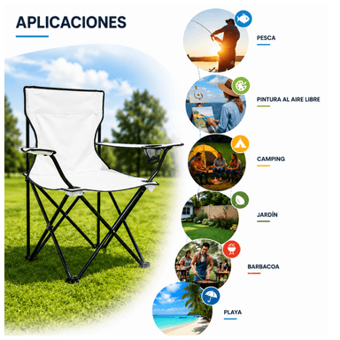 SILLA PLEGABLE CAMPING PORTÁTIL CON PORTAVASO - 3