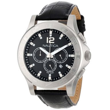 RELOJ NAUTICA HOMBRE ANÁLOGO N21548G NCS 801 CRONÓMETRO CORREA NEGRO PLATEADO CUERO