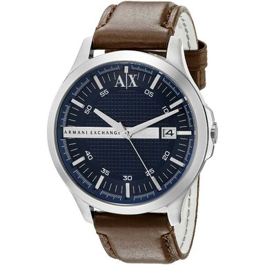 RELOJ ARMANI EXCHANGE HOMBRE ANÁLOGO AX2133 HAMPTON FECHA CORREA MARRON DIAL AZUL CUERO