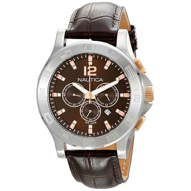 RELOJ NAUTICA HOMBRE N22620G NCS 801 CRONÓMETRO CORREA MARRON CUERO