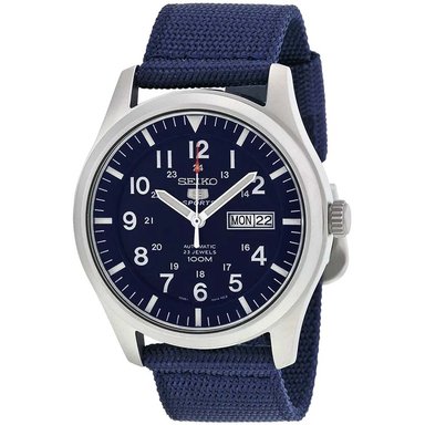 RELOJ SEIKO HOMBRE ANÁLOGO AUTOMÁTICO SNZG11K1 5 SPORTS SNZG11 FECHA CORREA NAILON PLATEADO AZUL