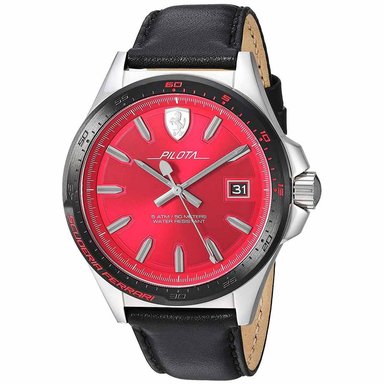 RELOJ FERRARI HOMBRE SF0830489 SCUDERIA PILOTA 830489 CORREA NEGRO ROJO CUERO