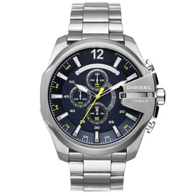 RELOJ DIESEL HOMBRE ANÁLOGO DZ4465 MEGA CHIEF FECHA CRONÓMETRO PLATEADO AZUL