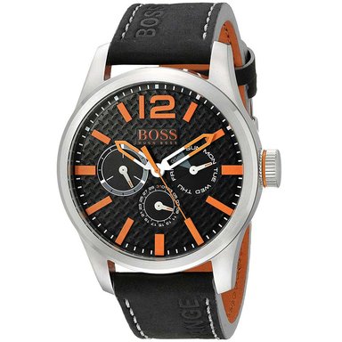 RELOJ HUGO BOSS HOMBRE HB1513228 PARIS 1513228 MULTIFUNCIONAL CORREA NEGRO NARANJA CUERO