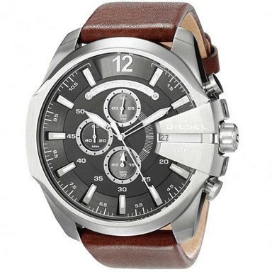 RELOJ DIESEL HOMBRE ANÁLOGO DZ4290 MEGA CHIEF FECHA CRONÓMETRO CORREA MARRÓN PLATEADO CUERO