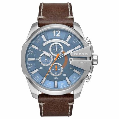 RELOJ DIESEL HOMBRE ANÁLOGO DZ4458 MEGA CHIEF FECHA CRONÓMETRO CORREA MARRÓN CELESTE AZUL CUERO - 2