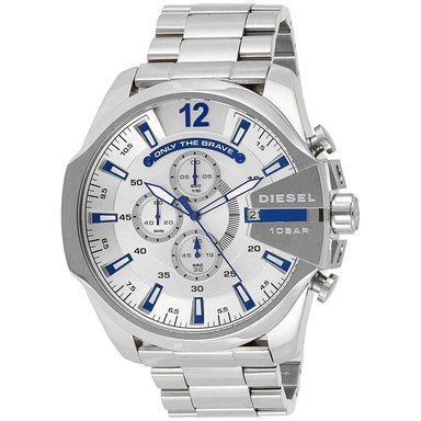 RELOJ DIESEL HOMBRE ANÁLOGO DZ4477 MEGA CHIEF GENUINO FECHA CRONÓMETRO PLATEADO AZUL PLATA