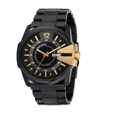 RELOJ DIESEL HOMBRE ANÁLOGO DZ1209 MASTER CHIEF FECHA NEGRO DORADO ACERO INOXIDABLE - 2