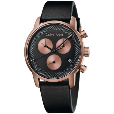 RELOJ CALVIN KLEIN HOMBRE ANÁLOGO K2G17TC1 CITY SUIZO CRONÓMETRO CORREA NEGRO COBRE CUERO