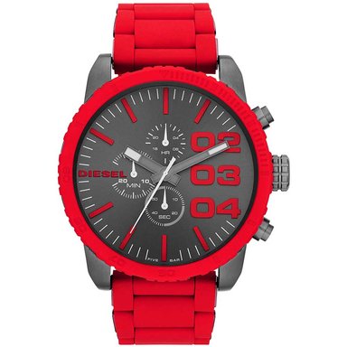 RELOJ DIESEL HOMBRE ANÁLOGO DZ4289 DOUBLE DOWN CRONOMETRO ROJO GRIS GUNMETAL ACERO INOXIDABLE SILICONA