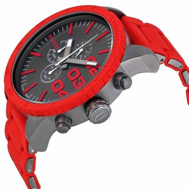 RELOJ DIESEL HOMBRE ANÁLOGO DZ4289 DOUBLE DOWN CRONOMETRO ROJO GRIS GUNMETAL ACERO INOXIDABLE SILICONA - 2