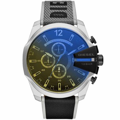 RELOJ DIESEL HOMBRE ANÁLOGO DZ4523 MEGA CHIEF GENUINO CRONÓMETRO CORREA NAILON CRISTAL IRIDISCENTE CUERO
