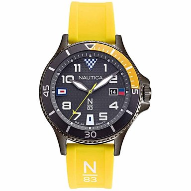RELOJ NAUTICA HOMBRE N83 COCOA BEACH NAPCBF915 SOLAR FECHA CORREA AMARILLO NEGRO SILICONA