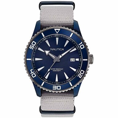 RELOJ NAUTICA HOMBRE NAPPBF908 PACIFIC BEACH FECHA CORREA NAILON GRIS AZUL ACERO INOXIDABLE