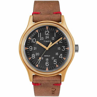 RELOJ TIMEX HOMBRE TW2R96700 MK1 LUZ FONDO INDIGLO CORREA MARRÓN DORADO CUERO