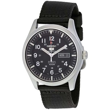 RELOJ SEIKO HOMBRE AUTOMÁTICO SNZG15 5 SPORTS FECHA CORREA NAILON PLATEADO NEGRO