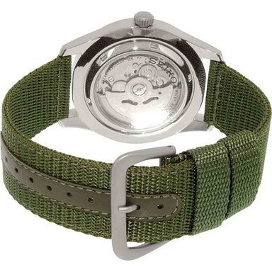 RELOJ SEIKO HOMBRE ANÁLOGO AUTOMÁTICO SNZG09 5 SPORTS FECHA CORREA NAILON PLATEADO VERDE - 3