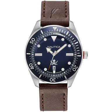RELOJ NAUTICA HOMBRE HILLCREST NAPHCP902 FECHA CORREA MARRÓN AZUL CUERO ACERO INOXIDABLE