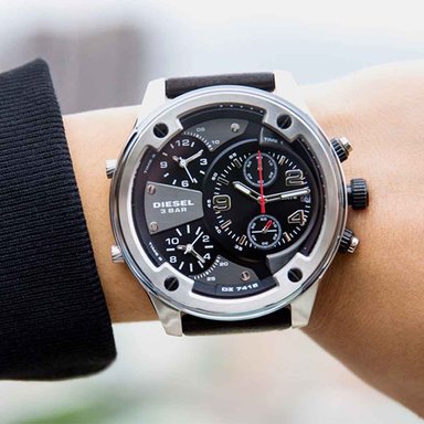 RELOJ DIESEL HOMBRE ANÁLOGO BOLTDOWN DZ7415 TRIPLE HORA FECHA CRONÓMETRO CORREA NEGRO CUERO - 3
