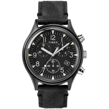 RELOJ TIMEX HOMBRE ANÁLOGO TW2R68700 MK1 LUZ FONDO INDIGLO FECHA CRONÓMETRO CORREA TELA NEGRO