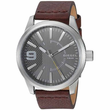 RELOJ DIESEL HOMBRE ANÁLOGO DZ1802 RASP GENUINO CORREA MARRÓN GRIS CUERO ACERO INOXIDABLE