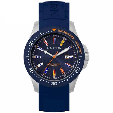 RELOJ NAUTICA HOMBRE NAPJBC002 JONES BEACH FECHA CORREA AZUL PLATEADO SILICONA