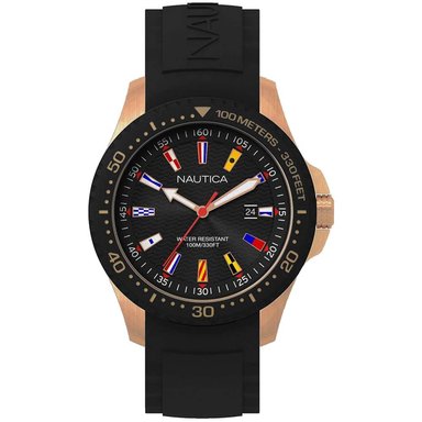 RELOJ NAUTICA HOMBRE NAPJBC006 JONES BEACH FECHA CORREA NEGRO ORO ROSADO SILICONA