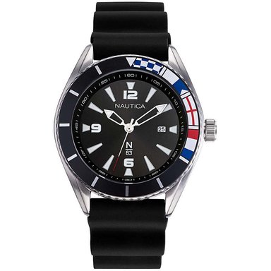 RELOJ NAUTICA HOMBRE NAPUSS901 N83 URBAN SURF FECHA CORREA NEGRO PLATEADO SILICONA