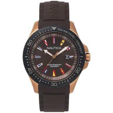 RELOJ NAUTICA HOMBRE NAPJBC007 JONES BEACH FECHA CORREA MARRÓN ORO ROSADO SILICONA