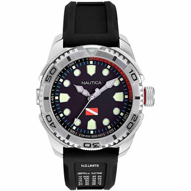 RELOJ NAUTICA HOMBRE NAPTDS901 TARPOON DIVE FECHA CORREA NEGRO PLATEADO SILICONA