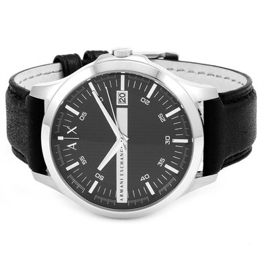 RELOJ ARMANI EXCHANGE HOMBRE ANÁLOGO AX2101 HAMPTON CORREA NEGRO PLATEADO CUERO ACERO INOXIDABLE - 2